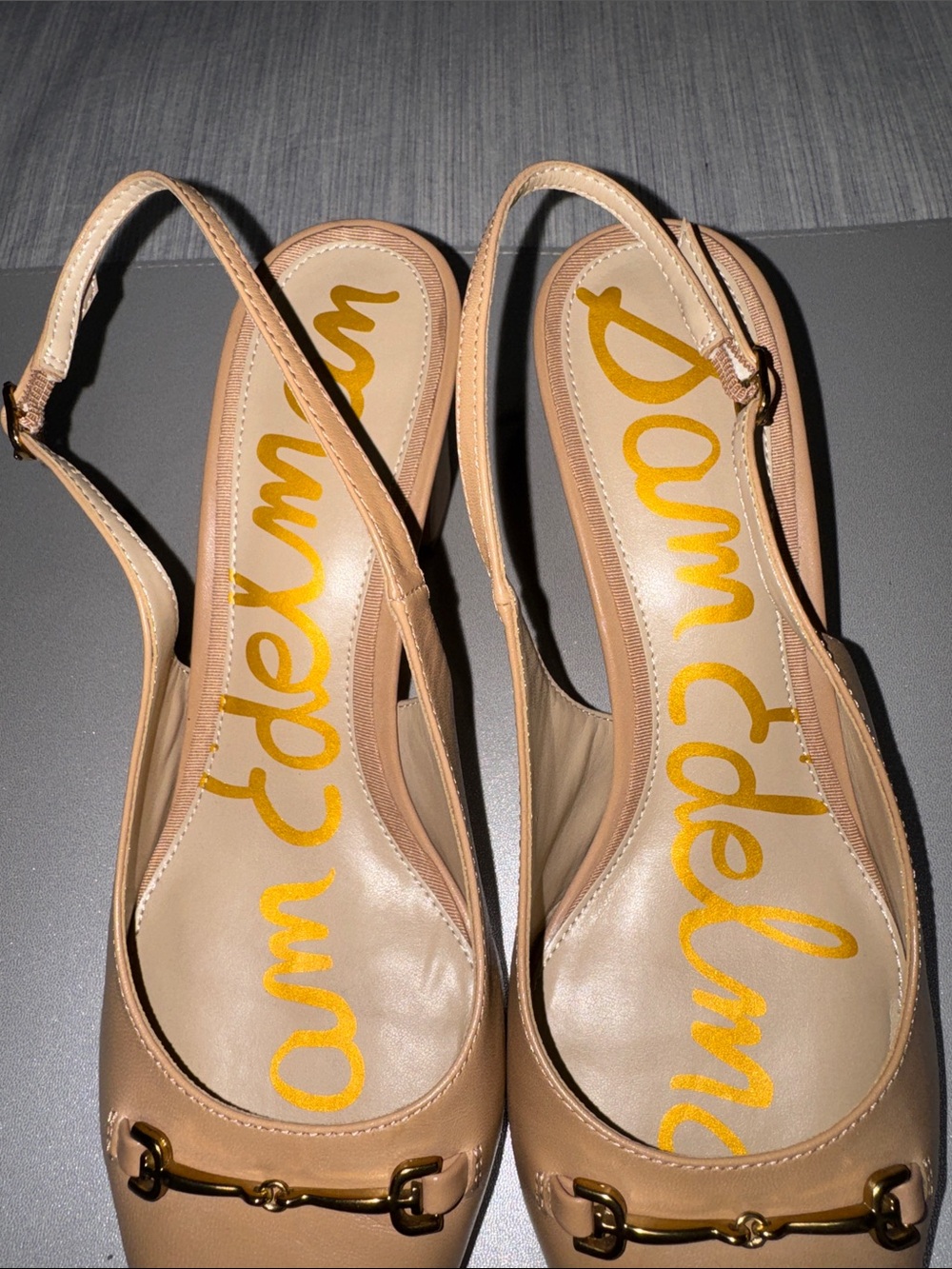Sam Edelman Waller Slingback Block Heel Pumps Beige Leather Horsebit Sz 10.5 - Picture 3 of 9